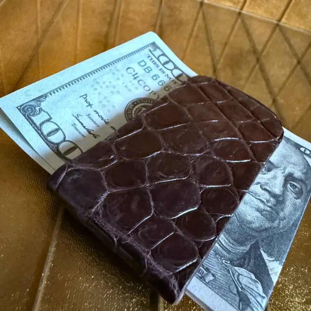 🐊 elegant authentic real Brown Italian Crocodile Leather Money Clip 🐊